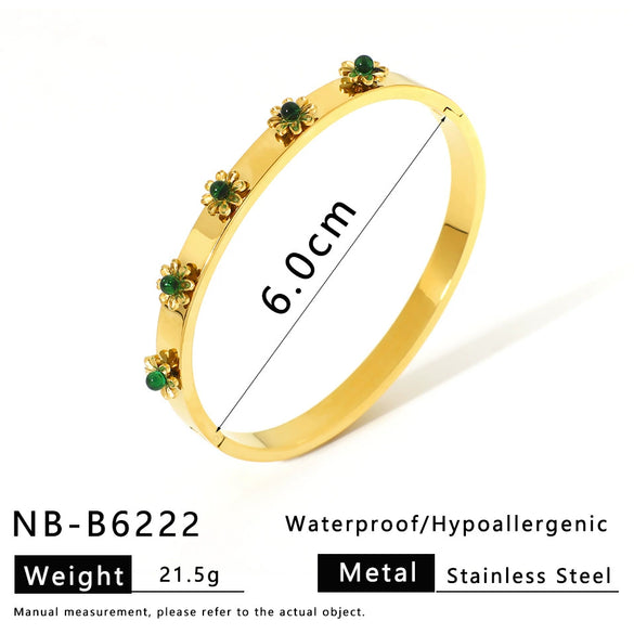 Wholesale Fashion Ins Style Natural Stone Flower 3D Smooth Stainless Steel Bracelet With 18K Vacuum Plating