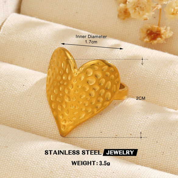 Wholesale Fashion Ins Style Stainless Steel Heart Shape Love Ring 18K Gold Plated For Women