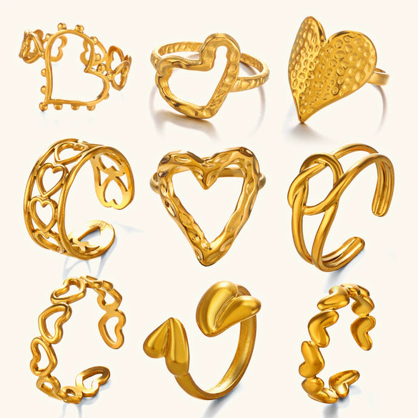 Wholesale Fashion Ins Style Stainless Steel Heart Shape Love Ring 18K Gold Plated For Women