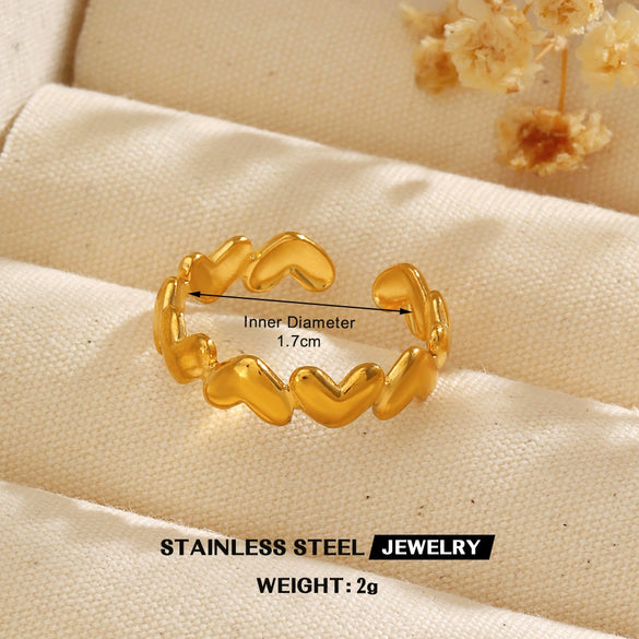 Wholesale Fashion Ins Style Stainless Steel Heart Shape Love Ring 18K Gold Plated For Women