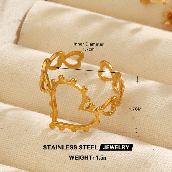 Wholesale Fashion Ins Style Stainless Steel Heart Shape Love Ring 18K Gold Plated For Women
