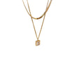 Wholesale Fashion Jewelry Doublelayer Blade Chain Geometric Rhinestone Pendant Electroplated Titanium Steel Accessories For Women Old Money Style