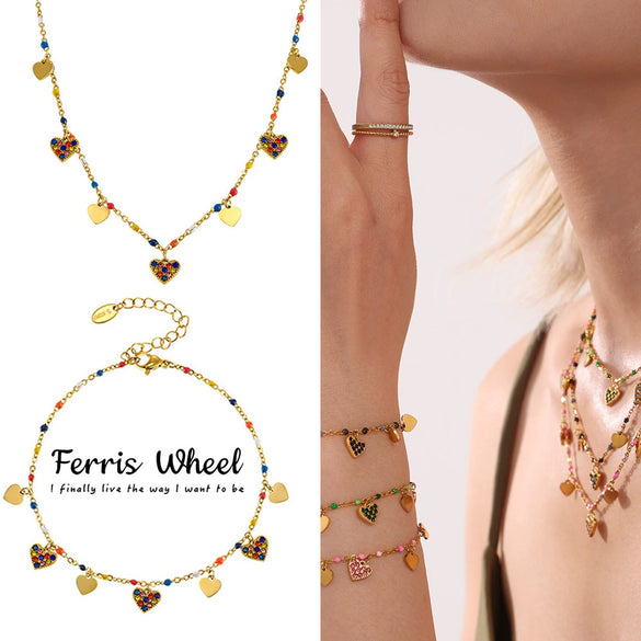 Wholesale Fashion Jewelry Set Ferris Wheel Fantasy Zircon Minimalist Electroplated Titanium Steel Women's Earrings Necklaces And Hand Accessories