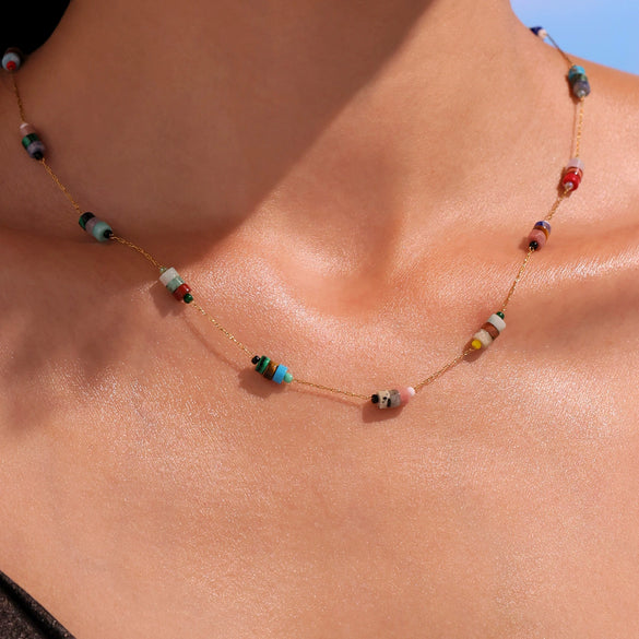 Wholesale Fashion Jewelry Set Of Natural Stone Necklace And Bracelet In Stainless Steel With 18K Gold Non Fading Electroplating