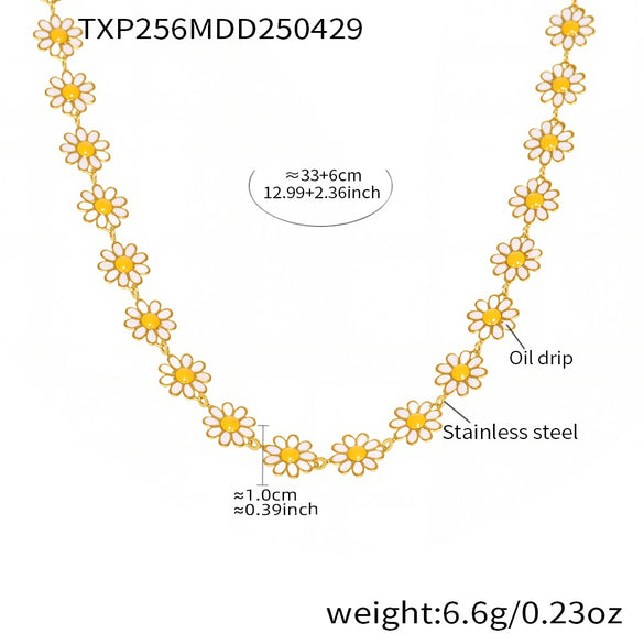 Wholesale Fashion Jewelry Set With Daisy Drop Oil Flower Pattern 316L Stainless Steel 18K Gold Plated Necklace Bracelet Anklet