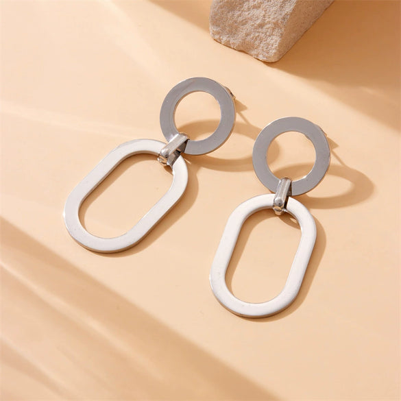 Wholesale Fashion Jewelry Stainless Steel Geometric Round Oval Pendant Earrings Gold Plated