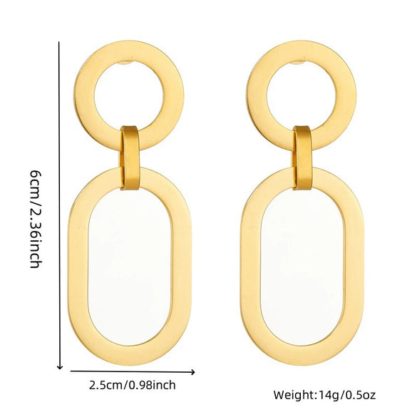 Wholesale Fashion Jewelry Stainless Steel Geometric Round Oval Pendant Earrings Gold Plated