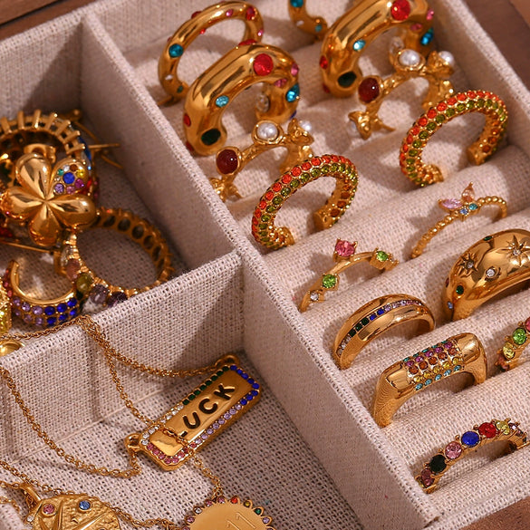 Wholesale Fashion Jewelry Stainless Steel Gold Plated Earrings Necklace And Joker Ring With Heart Water Drop Bell Patterns