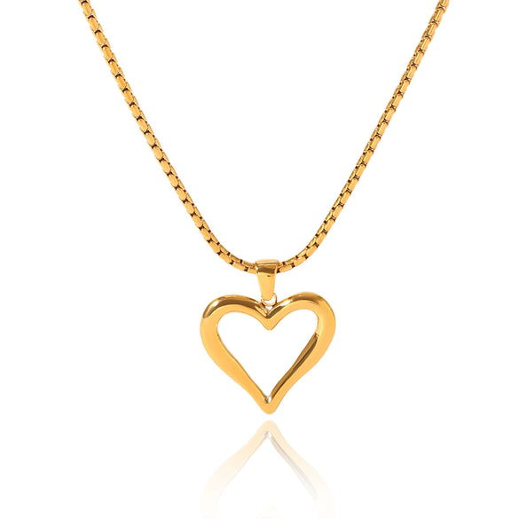 Wholesale Fashion Jewelry Stainless Steel Hollow Heart Shaped Pendant Necklace With Box Chain And Electroplating Craft For Women