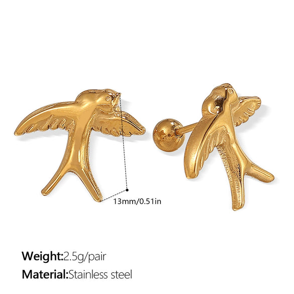 Wholesale Fashion Jewelry Stainless Steel Plated 18K Gold Rhinestone Inlaid Kitten Bear Shaped Earrings
