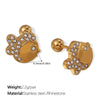 Wholesale Fashion Jewelry Stainless Steel Plated 18K Gold Rhinestone Inlaid Kitten Bear Shaped Earrings