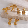 Wholesale Fashion Jewelry Stainless Steel Plated 18K Gold Rhinestone Inlaid Kitten Bear Shaped Earrings