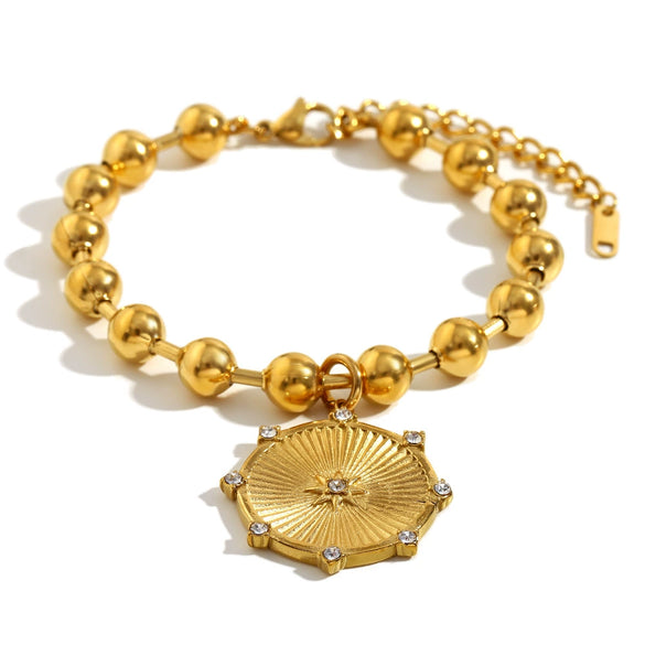 Wholesale Fashion Jewelry Stainless Steel Titanium Steel Electroplated Round Bead Eight Pointed Star Sun And Moon Clouds Universe Pendant Necklace Bracelet For Women