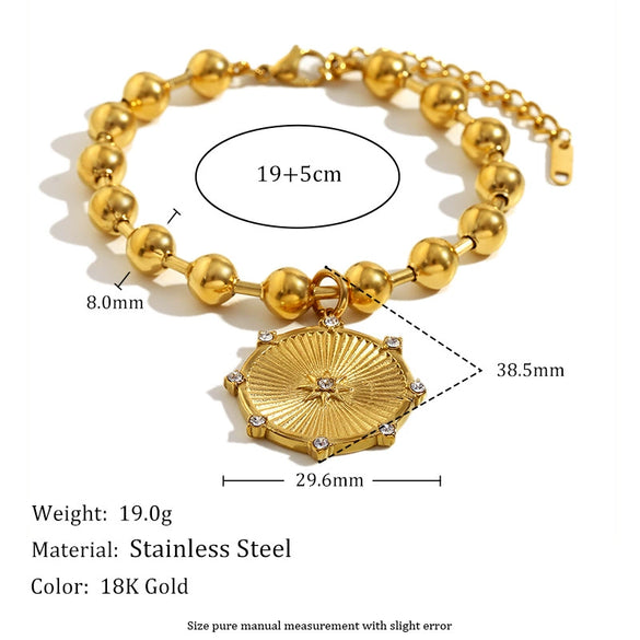 Wholesale Fashion Jewelry Stainless Steel Titanium Steel Electroplated Round Bead Eight Pointed Star Sun And Moon Clouds Universe Pendant Necklace Bracelet For Women