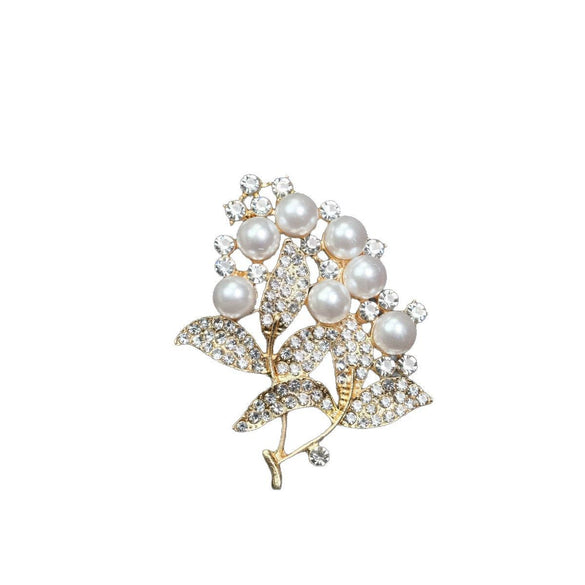 Wholesale Fashion Leaf And Flower Zinc Alloy Rhinestone Brooch Electroplated For Women And Unisex