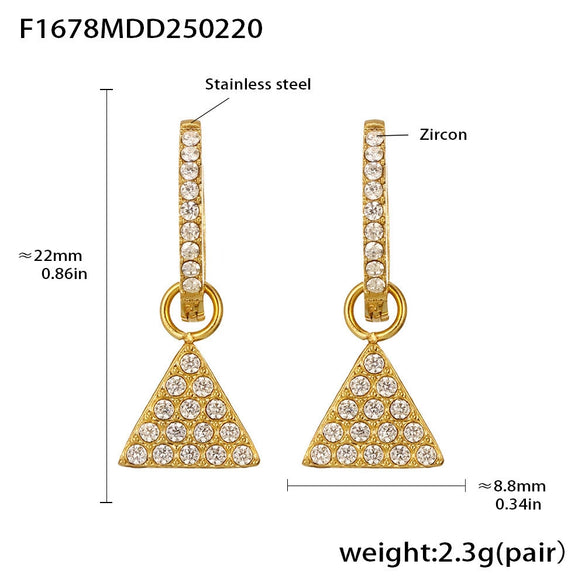 Wholesale Fashion Light Luxury Butterfly Zircon Pendant Earrings Stainless Steel Geometric Electroplated