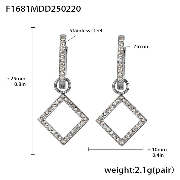 Wholesale Fashion Light Luxury Butterfly Zircon Pendant Earrings Stainless Steel Geometric Electroplated