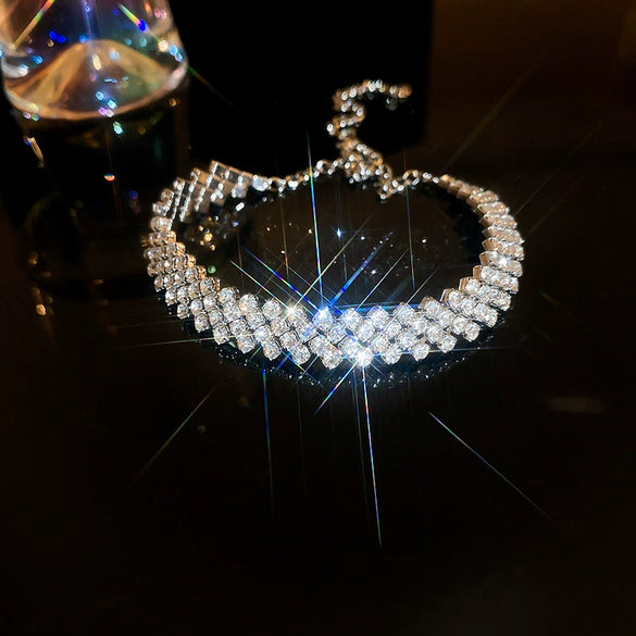 Wholesale Fashion Light Luxury Copper Electroplating Heart Pattern Zircon Flower Love Adjustable Women's Bracelet