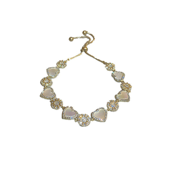 Wholesale Fashion Light Luxury Copper Electroplating Heart Pattern Zircon Flower Love Adjustable Women's Bracelet