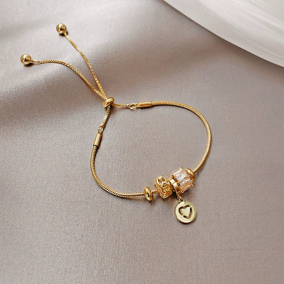 Wholesale Fashion Light Luxury Copper Electroplating Heart Pattern Zircon Flower Love Adjustable Women's Bracelet