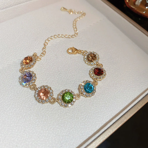 Wholesale Fashion Light Luxury Copper Electroplating Heart Pattern Zircon Flower Love Adjustable Women's Bracelet