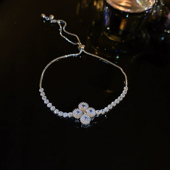 Wholesale Fashion Light Luxury Copper Electroplating Heart Pattern Zircon Flower Love Adjustable Women's Bracelet
