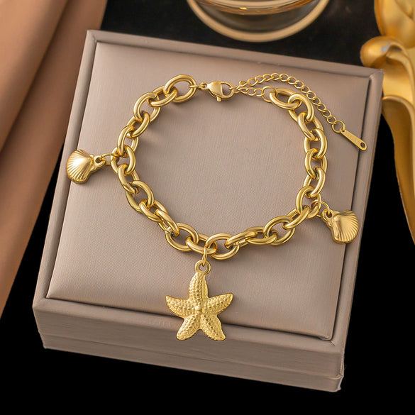 Wholesale Fashion Light Luxury Electroplated Stainless Steel Geometric And Heart Shape Bracelet For Women
