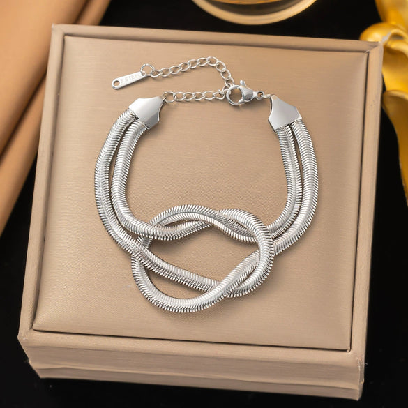 Wholesale Fashion Light Luxury Electroplated Stainless Steel Geometric And Heart Shape Bracelet For Women