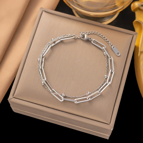 Wholesale Fashion Light Luxury Electroplated Stainless Steel Geometric And Heart Shape Bracelet For Women