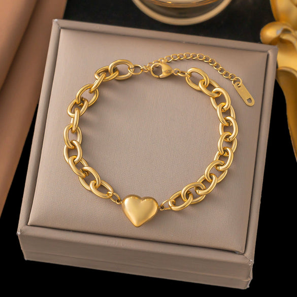 Wholesale Fashion Light Luxury Electroplated Stainless Steel Geometric And Heart Shape Bracelet For Women