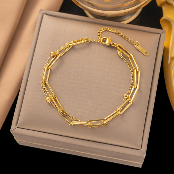 Wholesale Fashion Light Luxury Electroplated Stainless Steel Geometric And Heart Shape Bracelet For Women