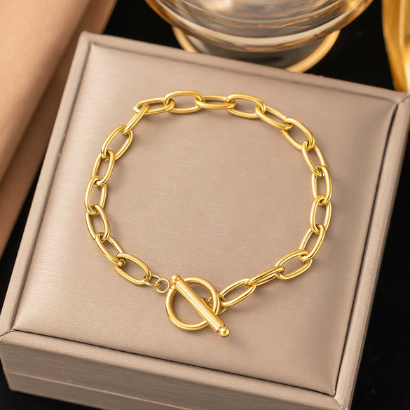 Wholesale Fashion Light Luxury Electroplated Stainless Steel Geometric And Heart Shape Bracelet For Women