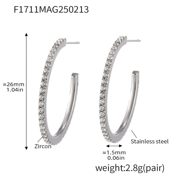 Wholesale Fashion Light Luxury Elegant Women's Titanium Steel Zircon Earrings With Geometric Design And Electroplating Treatment