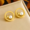 Wholesale Fashion Light Luxury Niche Geometric Hollow Round Two Color Earrings In Stainless Steel With Electroplating For Women