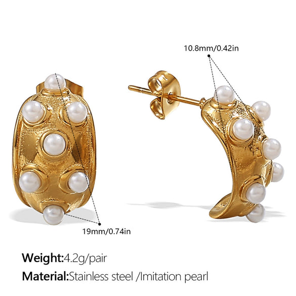 Wholesale Fashion Light Luxury 316L Stainless Steel Inlaid Imitation Pearl Earrings With Electroplating For Women