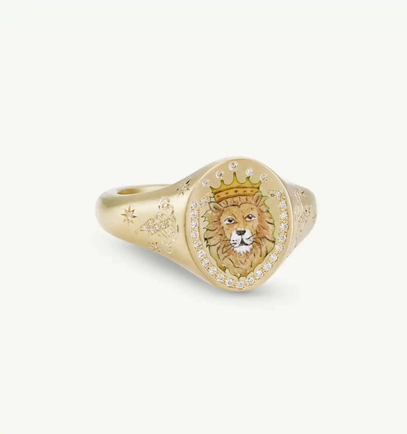 Wholesale Fashion Lion Mermaid Love Painted Stainless Steel Ring With Furnace Vacuum Plating And Animal Zodiac Pattern