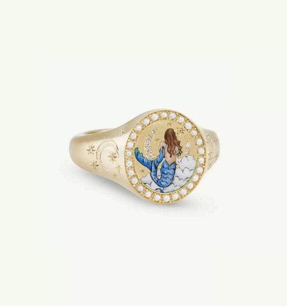 Wholesale Fashion Lion Mermaid Love Painted Stainless Steel Ring With Furnace Vacuum Plating And Animal Zodiac Pattern