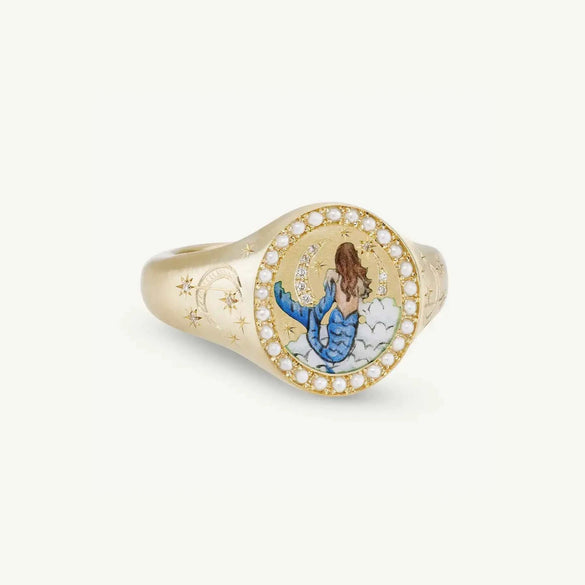 Wholesale Fashion Lion Mermaid Love Painted Stainless Steel Ring With Furnace Vacuum Plating And Animal Zodiac Pattern