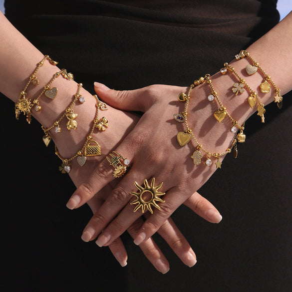 Wholesale Fashion Love Bow Geometric Stainless Steel Multi Accessory Bracelet And Anklet With Electroplating For Women