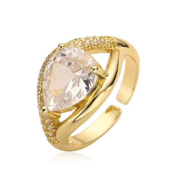 Wholesale Fashion Luxury Copper 18K Gold Plated Zircon Geometric Open Ring For Women Micropaved