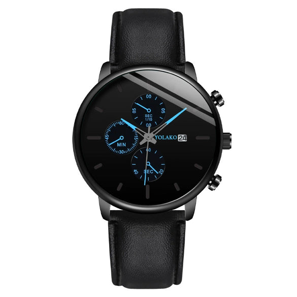 Wholesale Fashion Men's Alloy Case Leather Strap Quartz Watch With Round Dial