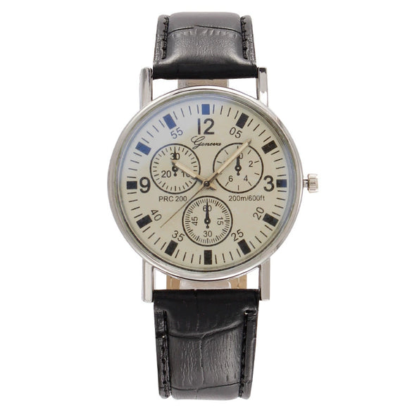 Wholesale Fashion Men's Quartz Watch With Mineral Strengthened Glass Mirror Imitation Leather Strap And Plastic Case Round Dial