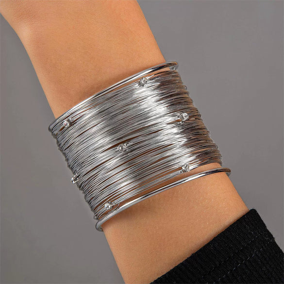 Wholesale Fashion Metal Hollow Exaggerated Opening Alloy Bracelet For Women With Geometric Design