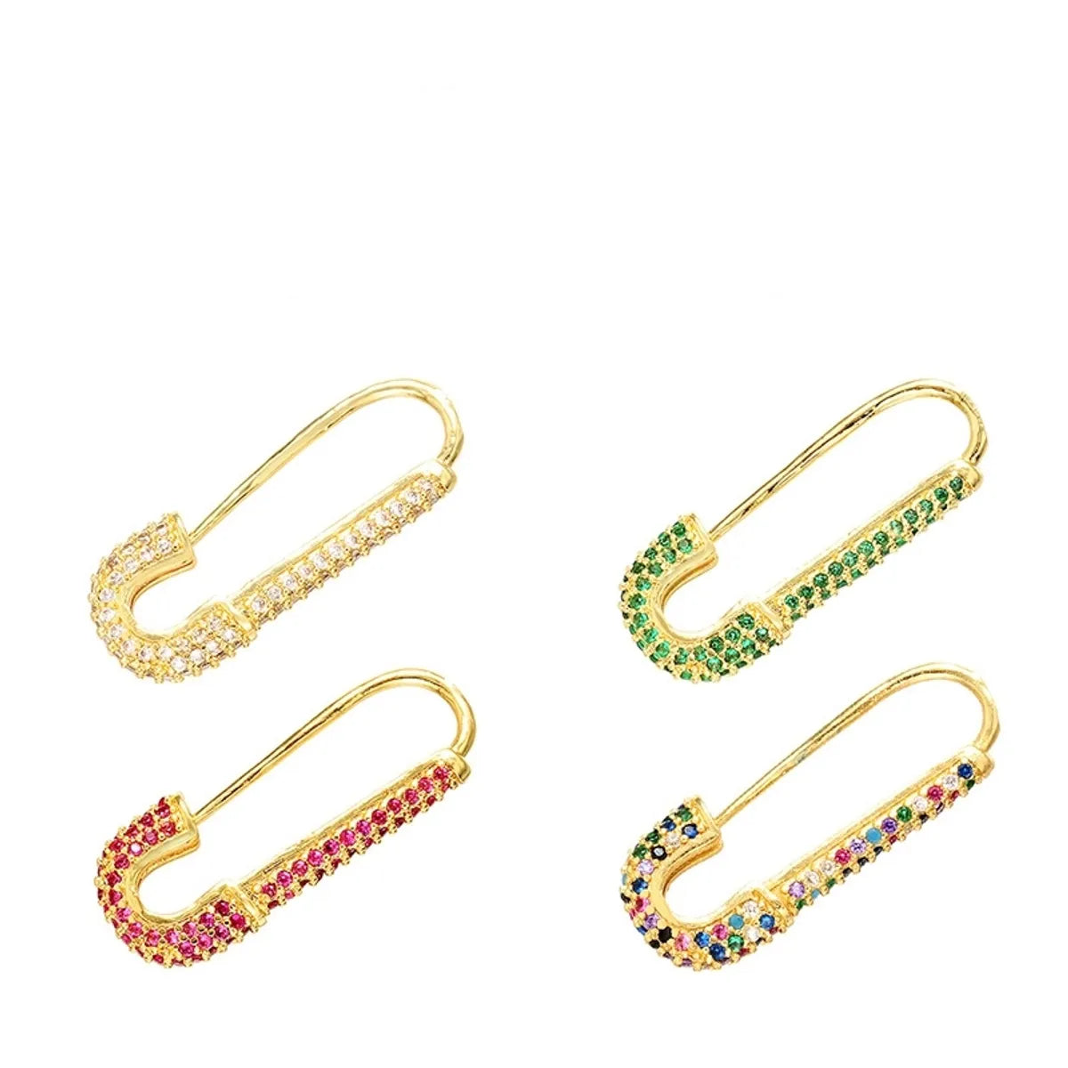 Wholesale Fashion Micro-inlaid Color Zircon Pin Copper Earrings Gooddiy