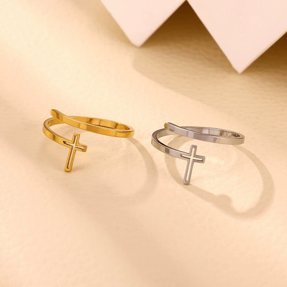 Wholesale Fashion Minimalist Geometric Light Luxury Style Fruitshaped Inlaid With Gold Stainless Steel Adjustable Open Ring Jewelry For Men And Women
