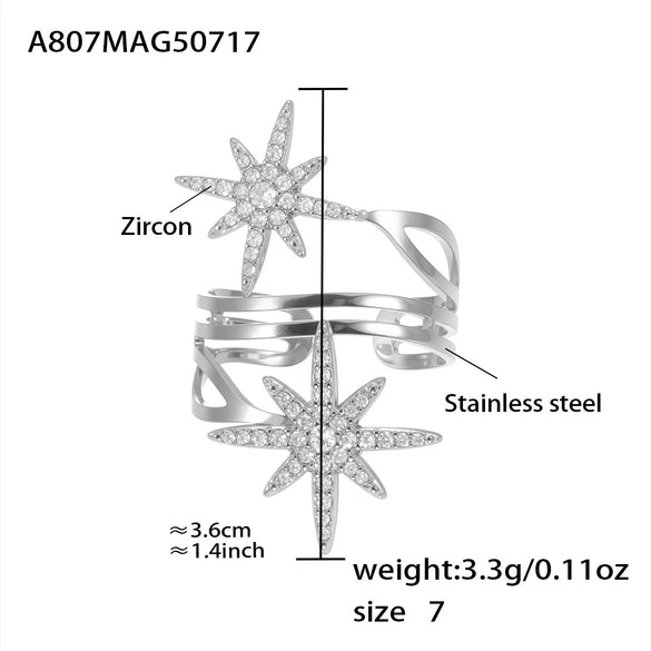 Wholesale Fashion Minimalist Stainless Steel Eightpointed Star Open Cut Out Ring With 18K Gold Electroplating For Women