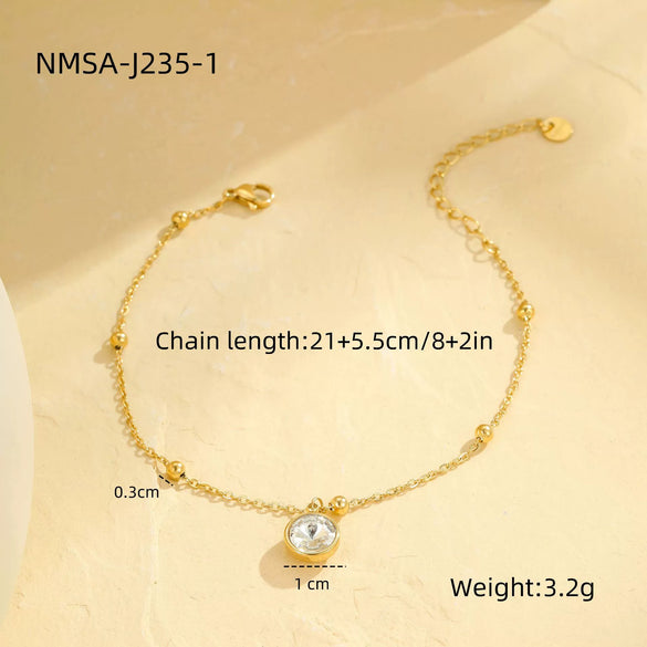 Wholesale Fashion Multi Layer Diamond Pearl Stainless Steel Geometric Anklet Foot Jewelry Unisex