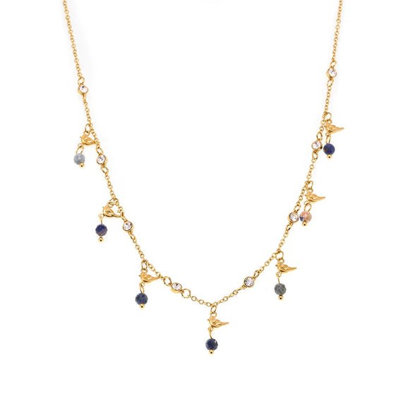 Wholesale Fashion Necklace Freshwater Pearl Stainless Steel Handmade Zircon Lapis Lazilli Clavicle Chain With Geometric Style And Electroplating Process For Women