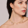 Wholesale Fashion Necklace Freshwater Pearl Stainless Steel Handmade Zircon Lapis Lazilli Clavicle Chain With Geometric Style And Electroplating Process For Women