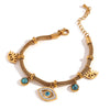 Wholesale Fashion Niche Bracelet And Necklace Set Stainless Steel Geometric Mesh Chain Beads With Turquoise Eye Electroplated For Women